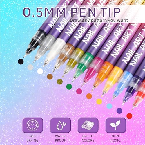 12 Color 3D Nail Art Pens Set, Nail Polish Pens Nail Point Graffiti Dotting Pen Drawing Painting Liner Brush for DIY Nail Art Beauty Adorn Manicure Tools,Valentine's Day gift