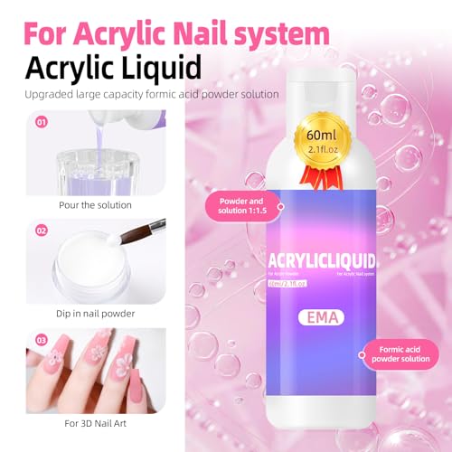 Major Dijit Acrylic Nail Kit with Drill and UV LED Lamp - Starter Set with White Pink Clear Acrylic Powder, 6 Macaron Gel Polishes, Nail Decorations and Manicure Tools