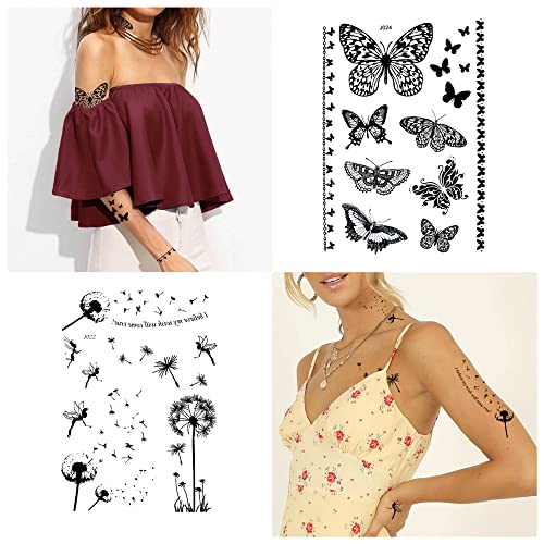Temporary Tattoos for Women 6 Pack Henna Tattoo Stickers for Adults Women & Girls Metallic Black Lace Body Art Large Big Arm