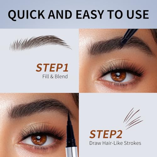 2-in-1 Brow Pen & Liquid Eyeliner ? Waterproof Brow Pencil with Fine Microblading Tip, Natural Hair-Like Strokes, Long Lasting, Smudge-Proof Dual-Ended Design(03 DARK BROWN)