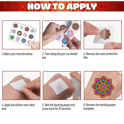 96PCS Pre-Cut Mandala Temporary Tattoos - Indian Decorations Themed Stickers for Boys and Girls Birthday Party Supplies, Decorations, Favors, and Prizes - Cute Gifts