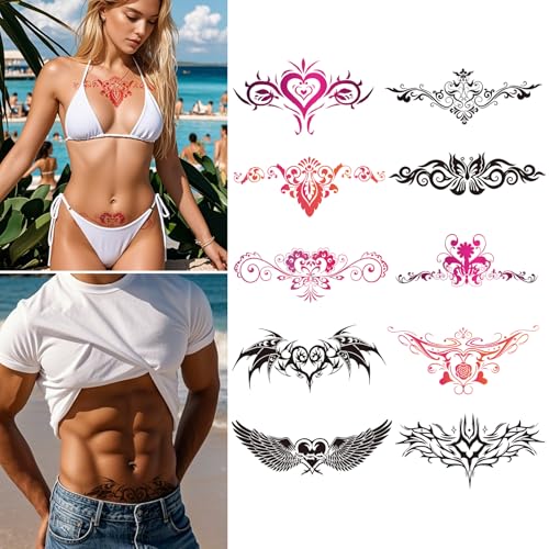 Sexy Temporary Body Painting Tattoo Stickers, 10 Large Tattoos, Perfect Bikini Party Accessories, Adult Couple Tattoo Stickers. (Blooming for You)