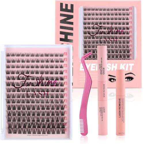 Fenshine Cluster Lashes Individual Lashes Wide Stem 168 PCS D Curl 9-16mm Length DIY Eyelash Extension Individual Soft False for Personal Use at Home