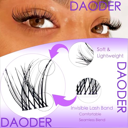 DAODER Natural Lash Clusters Kit Wispy Eyelash Clusters Lashes Invisible Clear Band 8-18MM Cluster Eyelash Extensions D Curl Individual Lashes With Lash Bond and Seal (8-18MM Natural Kit)
