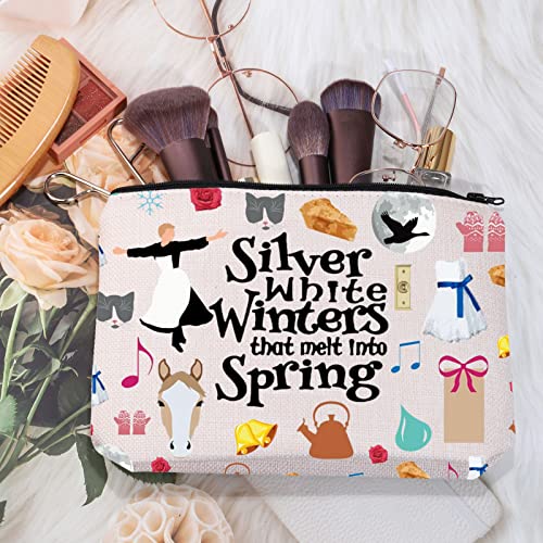 MEIKIUP The Sound of Inspired Music Gifts Musical Cosmetic Makeup Bag Musical Theatre Fans Gift Musical Makeup Zipper Pouch (Silver White Bag)