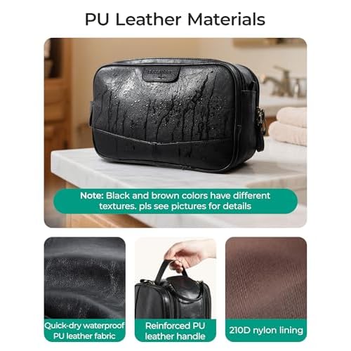 BAGSMART Large Toiletry Bag for Men, High-gloss PU Leather Travel Bag for Toiletries, Dopp Kit Water Resistant Shaving Bag for Bathroom Shower-Black