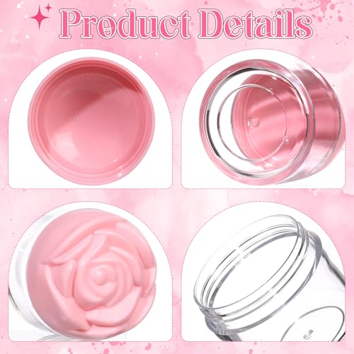 RONRONS 24 Pack Pink Rose Flower Shaped Empty Cream Jars, Clear Leak-Proof Plastic Cosmetic Containers with Lids for Makeup, Nail Polish, Bulk Wholesale for Small Business