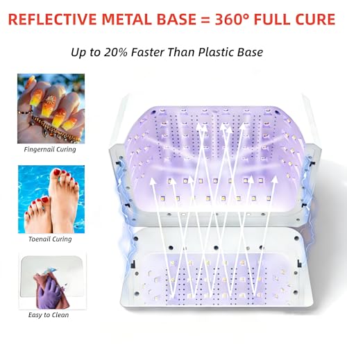 UV LED Nail Lamp Cordless, Rechargeable UV Light for Gel Nails with Metallic Reflector & Metal Base, 86W Wireless LED Nail Dryer, Professional Fast Curing Light for Salon Home Use, White