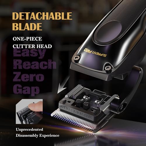 SUPRENT PRO Professional Hair Clippers for Men - High Torque Brushless Motor & Detachable Blade - Cordless Hair Clipper Set for Barbers with Charging Base - Premium Gift Hair Clipper Kit(Black)