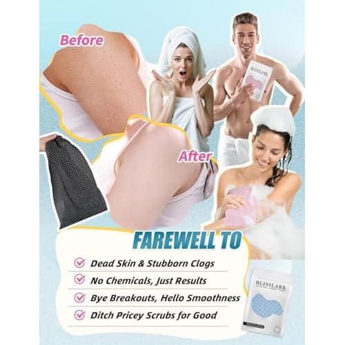 BLISSALRK Exfoliating Shower Towel 48",Premium Scrub Wash Cloth for Body Face, Exfoliating Washcloth for Men and Woman (1, Black+Pink)
