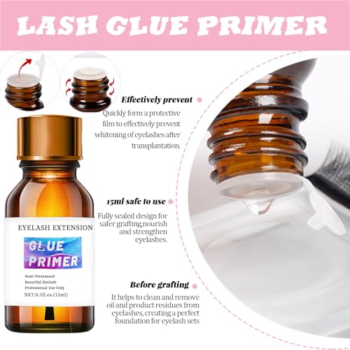Super Lash Bonder Lash Glue Primer for Eyelash Extensions Kit Instant Cure Adhesive Companion 5 IN 1 Professional Use Only Lash Extension Supplies with Brush Tweezers Applicator