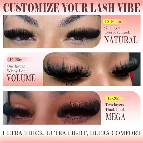 Lash Clusters Kit 10-20mm Thick 200D Cluster Eyelash Extensions 224 Pcs D Curly Mega Volume Eyelash Clusters False Eyelashes with Lash Bond and Seal Lash Tweezers DIY at Home, by Anforlin