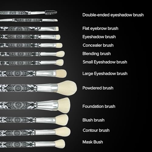 Eshghe-Mani Makeup Brushes by Lady of Eshgh | 12pc Full Face Makeup Brush Set | Natural Hair-Like Professional Make Up Brushes | Comes With Collectors Box & Elegant Black Felt Storage Pouch