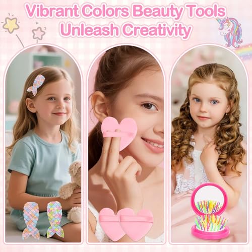 Kids Makeup & Nail Kit for Girls, Washable Cosmetic with Unicorn Storage Case, Kids Play Makeup Set, Girls Nail Polish and Press on Nails for Girl Birthday Gift 8 10 11 12+