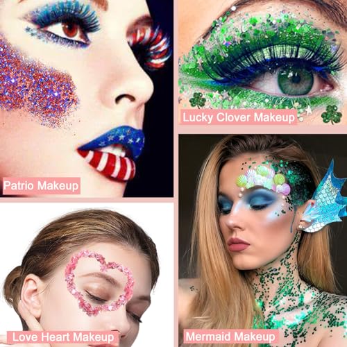 Boko 50ML Body Glitter Gel, Red White Blue 4th of July Chunky Glitter for Face Hair Body Makeup, Patriotic Glitter for USA Independence Day Memorial Day Veterans Day Flag Party Rave Accessories