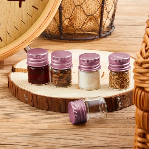 Tessco for you 100 Pcs 5 ml Mini Glass Bottles with Aluminum Cap Tiny Jars Mini Glass Jars Small Clear Vials with Screw Caps Tiny Containers for DIY Craft Storage (Rose Gold)