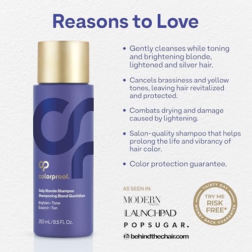 Colorproof Daily Blonde Shampoo 8.5 Fl. Oz. Sulfate Free Shampoo for Blonde Color Treated Hair with Citrus, Jasmine & Coconut Milk Scent for Cleansing & Toning
