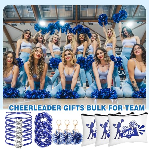 72 Pcs Cheer Gifts Bulk for Team Cheerleader Valentines Gifts Bag Necklace Bracelet Hair Ties Pom Pom Keychain Mirror