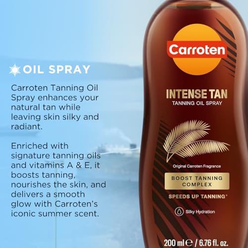 Carroten Intensive Tanning Oil Spray | Browning Tan Accelerator | Vitamin E and Carrot & Coconut Oils | Water-Resistant, Silky Hydration | Coconut Fragrance | Made in Greece | 6.7 oz