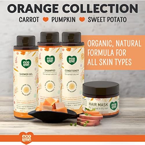 ecoLove - Natural Moisturizing Body Wash for Dry Skin - With Organic Carrot, Pumpkin and Sweet Potato - No SLS or Parabens - Vegan and Cruelty-Free Shower Gel, 17.6 oz