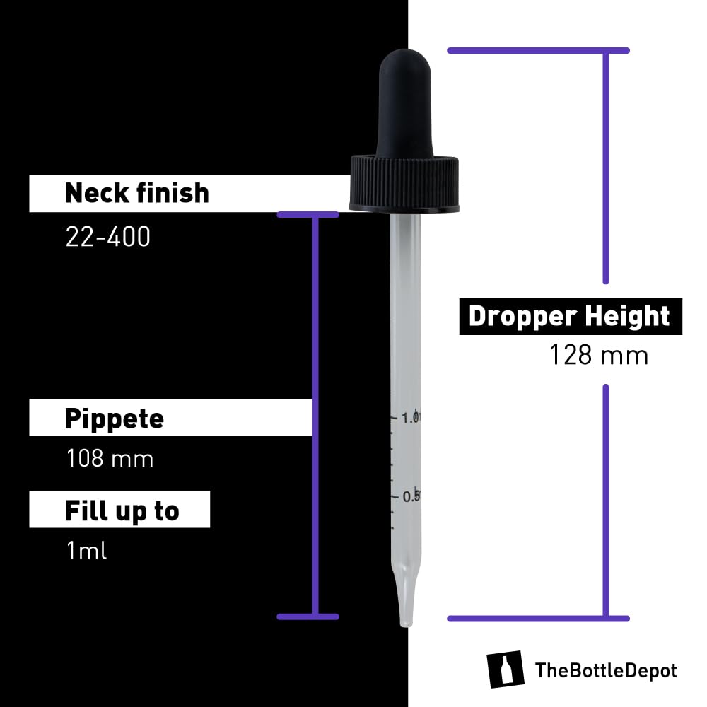The Bottle Depot - 3 Pack - 4 oz Glass Bottle with Dropper - Black Frosted - 22-400 Neck Finish - Boston Round Bottles - Leakproof Essential Oils Bottles