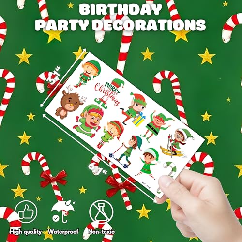 96PCS Elf Chritsmas Temporary Tattoos Winter Themed Birthday Party Decorations Supplies Favors Merry Xmas Snowflake Snowman Tattoo Stickers Gifts For Boys Girls Kids School Prizes Carnival Holiday