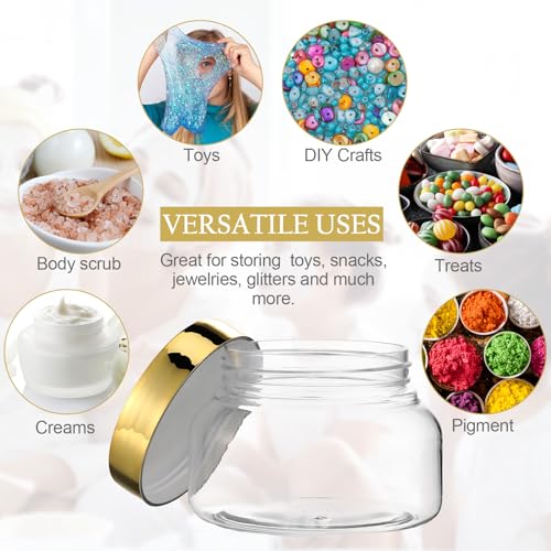 Mumufy Round Plastic Containers Plastic Jars with Lids Empty Travel Containers for Creams Refillable Cosmetic Jars for Lotions Body Scrub Body Butter(8 oz,Gold,Clear,24pcs)