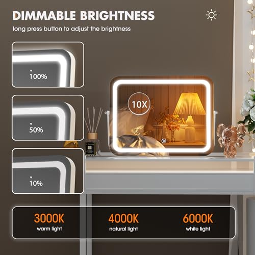 Hasipu LED Makeup Mirror with Bluetooth Speaker, 14" x 10" Wide-Screen Vanity Mirror with Lights, 3 Modes Light, Smart Touch Control Dimmable, Rectangle White Frame
