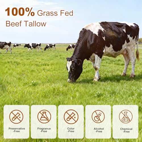 Beef Tallow for Skin, Grass-Fed Beef Tallow Balm, Beef Tallow Cream, Face & Body Moisturizer Restores Skin Barrier, Soothes Dry Sensitive Skin, Beef Tallow Honey Balm Whipped with Beeswax & Olive Oil
