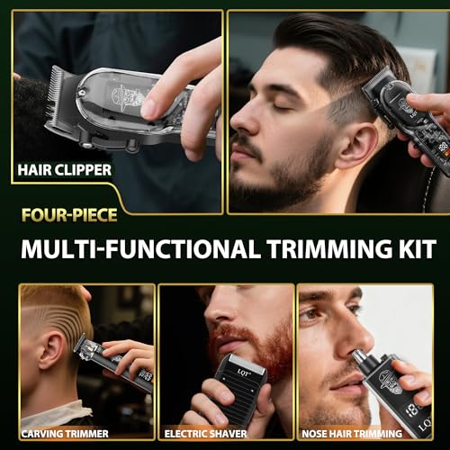 Professional Barber Kit for Men,Cordless Hair Clipper, Beard Trimmer, Foil Shaver,Nose Hair Trimmer Set, Transparent Design, LED Display,Home Grooming Tools,Gifts for Men, Father's Day & Holidays