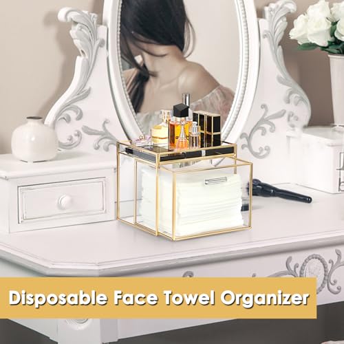 Sumnacon Disposable Face Towel Holder Glass Face Towel Storage Box with Drawer Compatible with Clean Skin Cluub Clean XL Makeup Box Organizer for Bathroom,Vanity Countertop