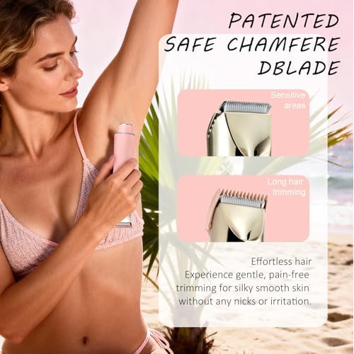 Dermave Bikini Shaver- IPX7 Waterproof & Painless Electric Razors for Beauty, Pubic Hair, Face, Legs & Underarms-Portable Cordless Bikini Trimmer for Women(Pink-Storage Bag)