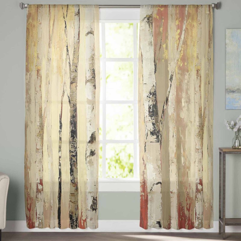Autumn Branch Sheer Curtains 72 Inch Length - Rustic Fall Forest Window Treatment