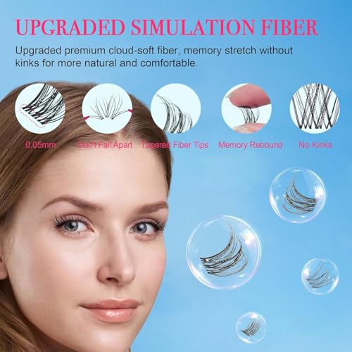 Lash Clusters Kit Manga Lash Clusters D Curl Lashes Clusters Anime Lashes Ultra-Thin Invisible Band 0.05mm Eyelash Extension Kit DIY at Home