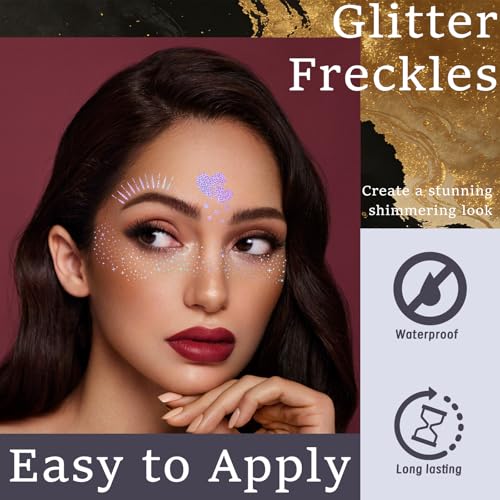 40pcs Glitter Freckles Face Tattoo, Holographic Face Glitter Sparkle Freckles Temporary Tatttoos for Women Girls, Waterproof Fake Freckles, Festival Rave Outfits Festival Decorations (Holographic)