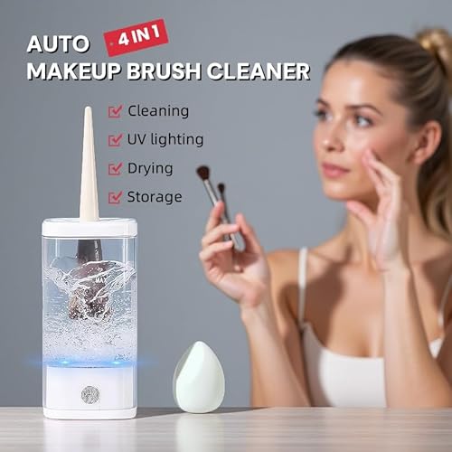 Electric Makeup Brush Cleaner and Dryer Machine with UV-C Light, 3-in-1 Automatic Brush Cleaning System for Deep Clean & Fast Drying, Quiet Design for Beauty Enthusiasts, Gift Giving, Home/Salon Use