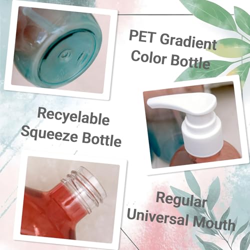 12 Pieces Empty Clear Gradient Color Pump Bottle, 8.4 oz Refillable Plastic Dispenser Bottles with Pump, Travel Lotion Container for Shampoo Hand Body Soap Oil Massage Moisturizer Face Cream Liquid