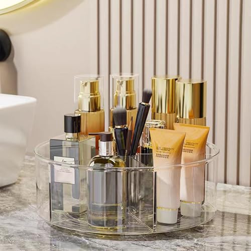 360¡Æ Rotating Makeup Organizer 11.5" Clear Turntable Lazy Susan Organizer for Vanity, Bathroom Counter, Pantry, Cabinet, Spinning Cosmetic Storage Holder with 5 Dividers for Skincare, Makeup Brushes