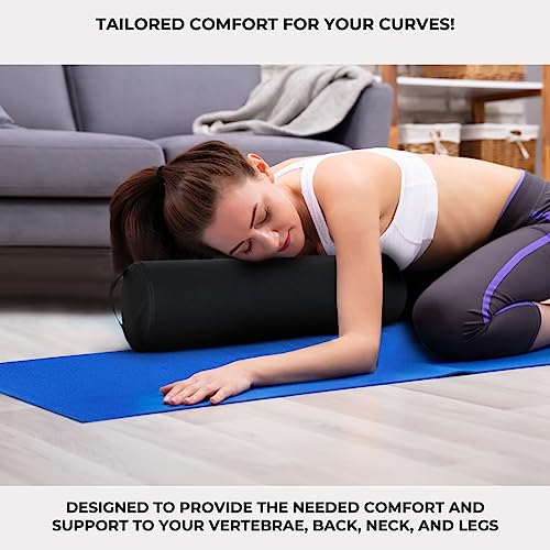 ForPro Full Round Bolster Pillow, Black, Oil and Stain-Resistant, for Massage and Yoga, 6¡± R x 26¡± L