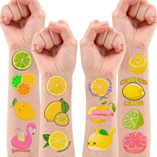 Lemon Temporary Tattoos 89 PCS Yellow Lemonade Citrus Party Decorations Favors Supplies Lime Soda Fruit Theme Birthday Cute Tattoo Stickers Christmas Gifts for Boys Girls Kids School Prizes Carnival