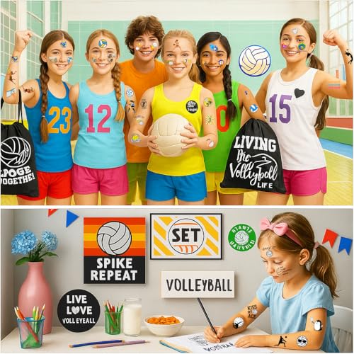 96PCS Cute Volleyball Pre-Cut Temporary Tattoos Themed Pool Birthday Party Decorations Supplies Favors Cool Funny Summer Beach Games Tattoo Stickers Gifts For Kids (Normal)