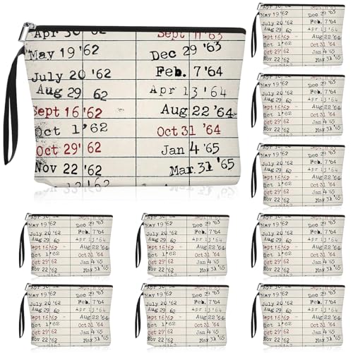Sieral 10 Pcs Library Book Club Gifts Bookish Pouch Book Lover Gifts Bookish Zipper Canvas Pouch for Women Library Due Date Card Makeup Bag Back to School Party Favors