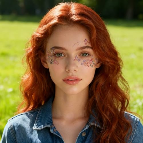 12 Sheets Glitter Butterfly Temporary Tattoos Sticker for Women Eye Face Makeup Decoration, Flash Fairy Body Art Shiny Butterflies Waterproof Fake Tattoos for Festival Party Eye Decor Q996
