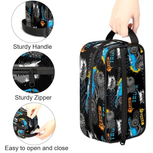 Boys Toiletry Bag for Kids Cartoon Truck Waterproof Hanging Cosmetic Makeup Dopp Kit Pouches for Travel Sports Shower Essential
