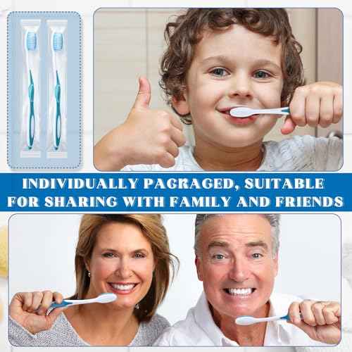 100 Pcs Prepasted Disposable Toothbrushes Individually Wrapped Pre Pasted Soft Bristle Tooth Brush Travel Toothbrush for Camping Guestroom Car Office School Hotel Homeless Gifts (Blue)