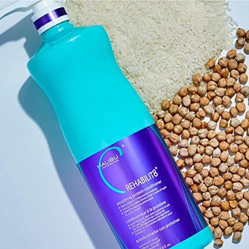 Malibu C REHABILIT8 Smoothing Protein Conditioner - Replenishes Hair Protein & Amino Acids to Prevent Breakage - Hydrating Conditioner for Damaged Hair