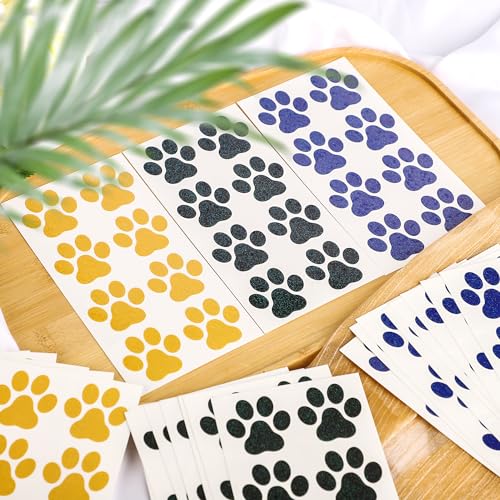 30 sheets 240pcs Dog Paw Glitter Temporary Tattoos, Paw Print Tattoo Face Tattoos Sticker Dog Paw Body Tattoos for Women Girls Face Body Accessories(Yellow, Black, Blue)