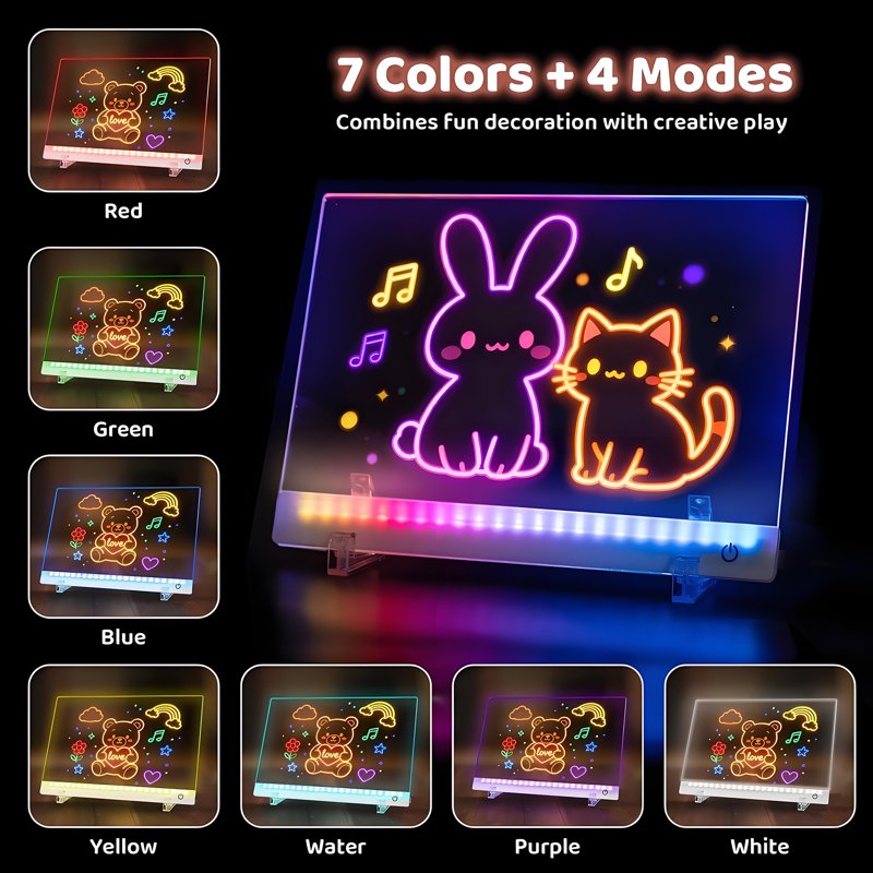 Rechargeable LED Drawing & Doodle Board with RGB Colors Kids Adults Gift