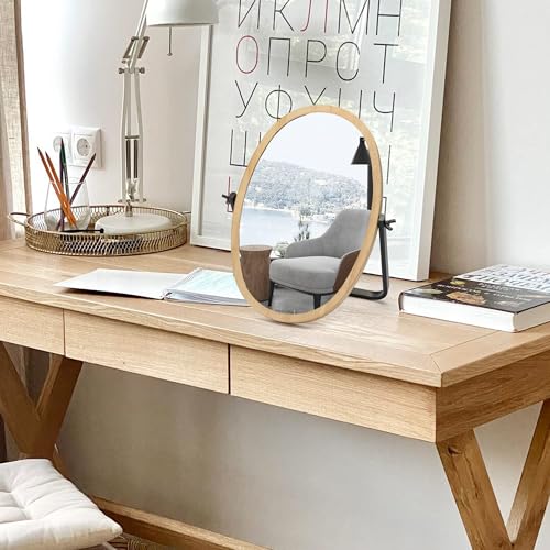 Vanity Makeup Table Mirror - Desk Mirrors 360 Adjustable Rotation,Wood Framed Small Standing Mirror for Bedroom,Tabletop,Office,Antique,Dresser,Countertop 11.8'' x 7.8''