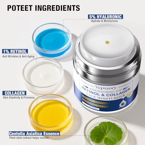 Face Moisturizer Retinol Cream For Face, Anti Aging Face Cream, Day-Night Neck Cream With Hyaluronic Acid, Wrinkle Cream For Women